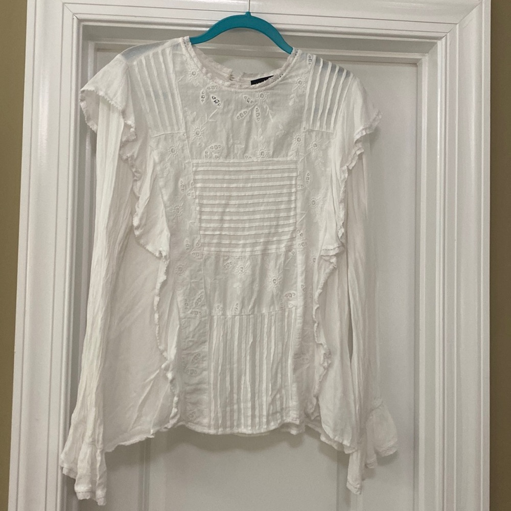 long sleeve white sanctuary embroidered blouse with lace trims